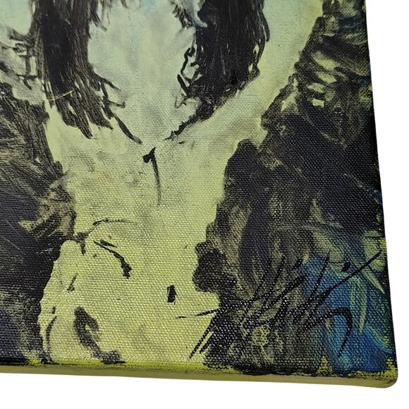 Bjork Hand Painted Canvas 12x9in Black Green Blue Arizona Local Art 2012 Vintage - Picture 3 of 6